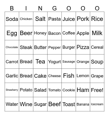 Food and beverage Bingo Card