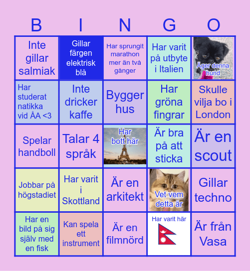 Nu spelar vi! Hitta någon som: Bingo Card