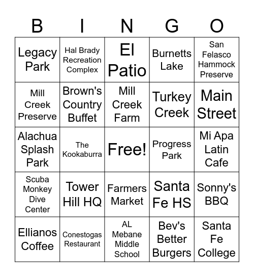 Alachua Bingo Card
