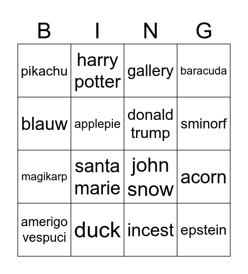 Untitled Bingo Card