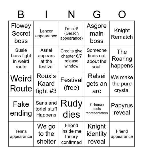 Deltarune Chapter 5 Bingo Card