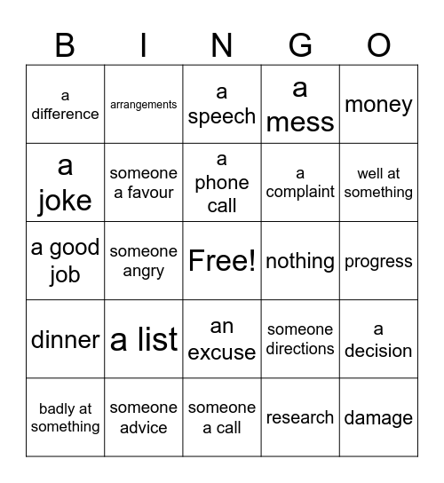 MAKE-DO-GIVE COLLOCATIONS Bingo Card