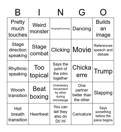 Duo Bingo Card