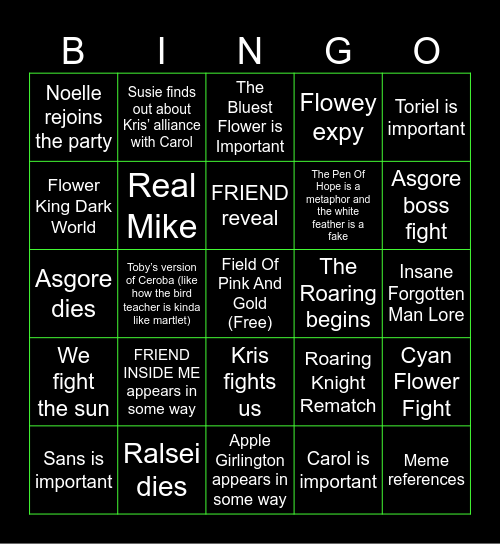 Chapter 5 Predictions Bingo Card