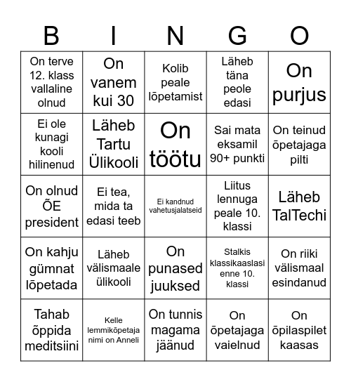 Leia keegi, kes/kellel Bingo Card