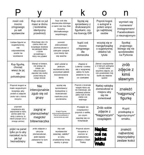 Pyrkon Challenge 2026 Bingo Card