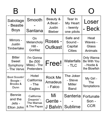 Summer Hits Bingo Card