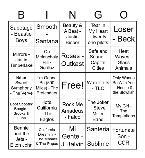Summer Hits Bingo Card