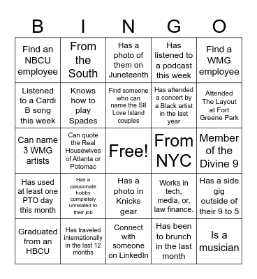 Listening Lounge Bingo Card
