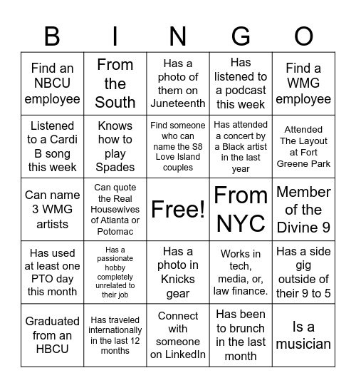 Listening Lounge Bingo Card
