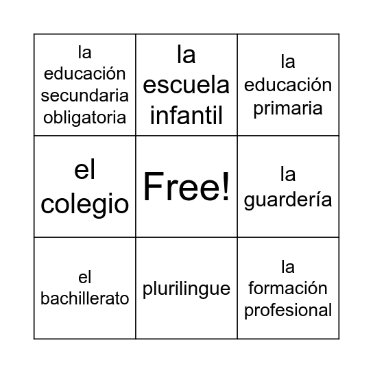 sistema educativo Bingo Card
