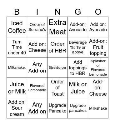 IHOP BINGO Card