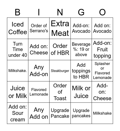 IHOP BINGO Card