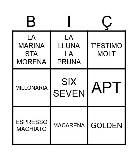 BINGO MUSICAL Bingo Card