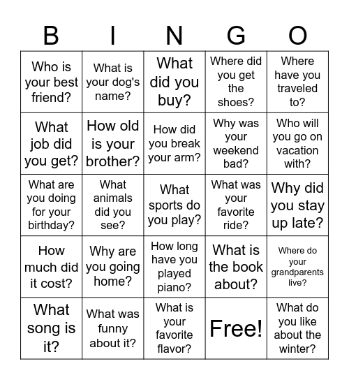 Conversation Bingo Card