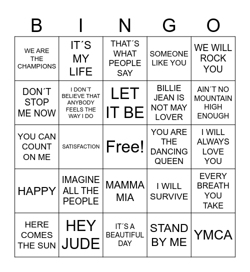 Essencial songs in English * Bingo * Bingo Card