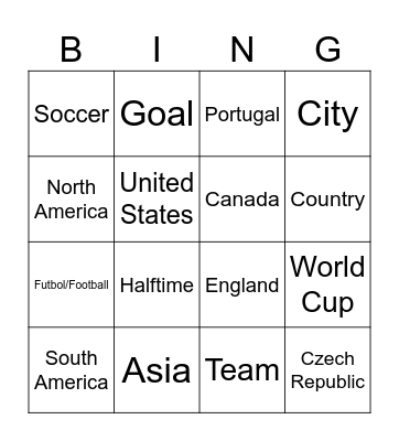 Soccer/Geography Bingo Card