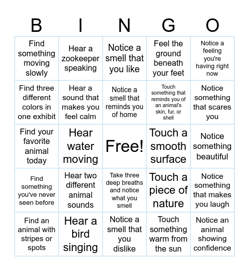 MINDFUL ZOO BINGO Card