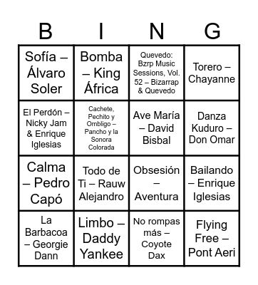 Bingo Musical Bingo Card