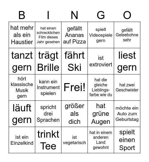 Menschliches Bingo Card