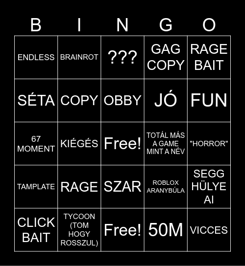 RATYI ROBLOX INGO BINGO Card