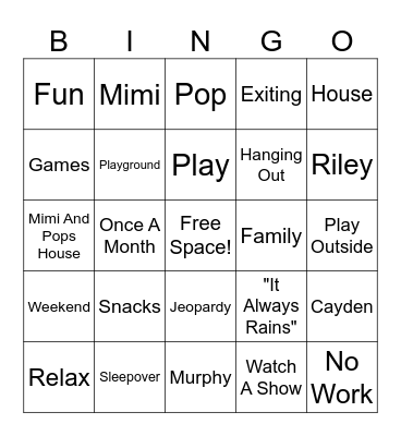 Mimi And Pops House Bingo Card