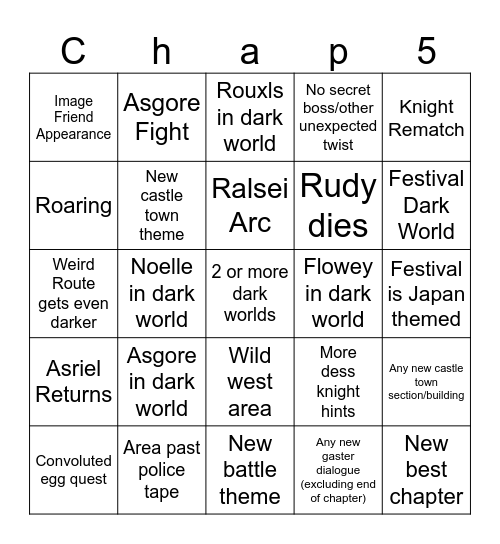 Deltarune Ch5 Bingo Card
