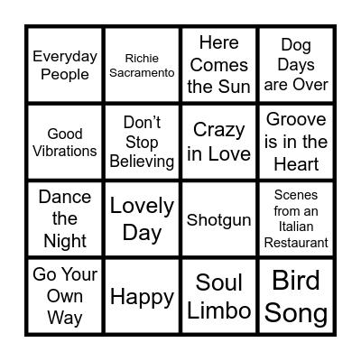 SUMMER ANTHEMS BINGO Card