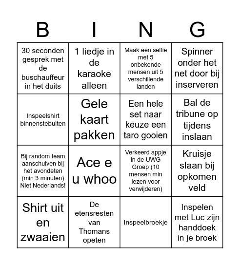 UWG Bingo Card