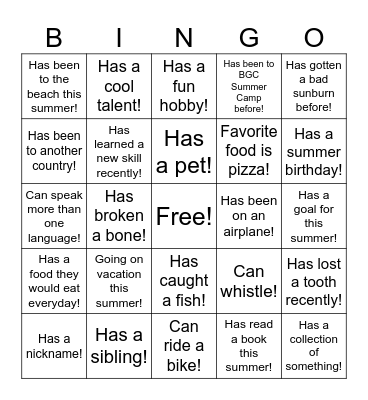 Summer Camp Bingo!!! Bingo Card