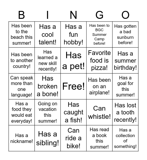 Summer Camp Bingo!!! Bingo Card