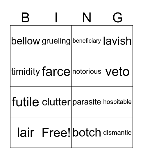 Unit 10 Bingo Card
