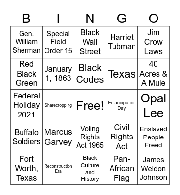 Juneteenth Bingo Card