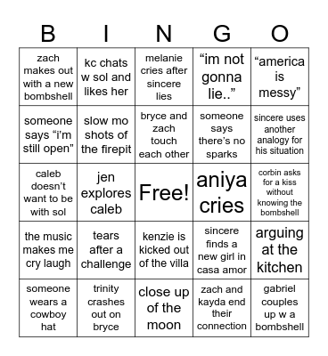 love island bingo card Bingo Card