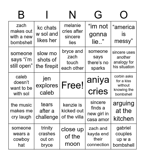 love island bingo card Bingo Card