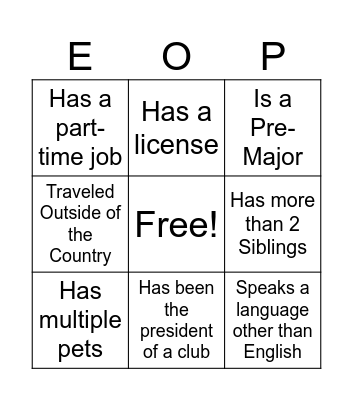 Networking Bingo Card
