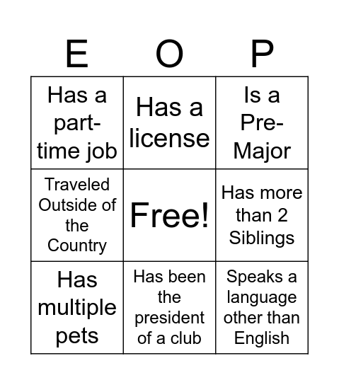 Networking Bingo Card
