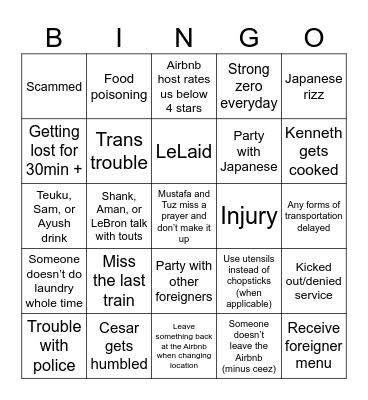 LeNihao Bingo Card