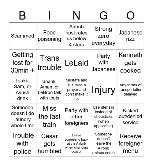 LeNihao Bingo Card