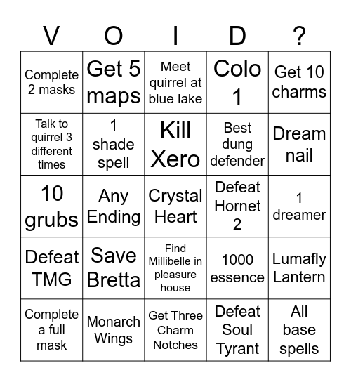 Hollow Knight Bingo Card