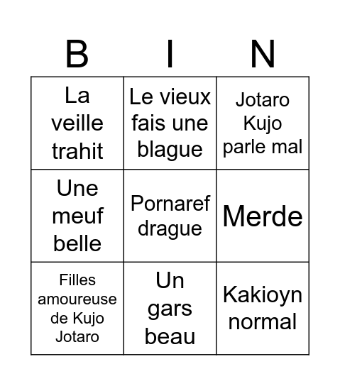 Bingo Jojo's Bingo Card