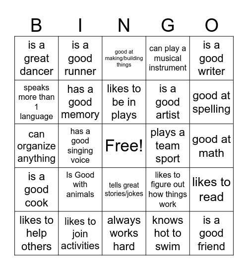 Strengths Bingo Card