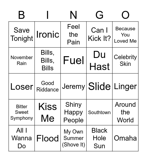 Five-0-Five Music Bingo - 90s 4 Bingo Card