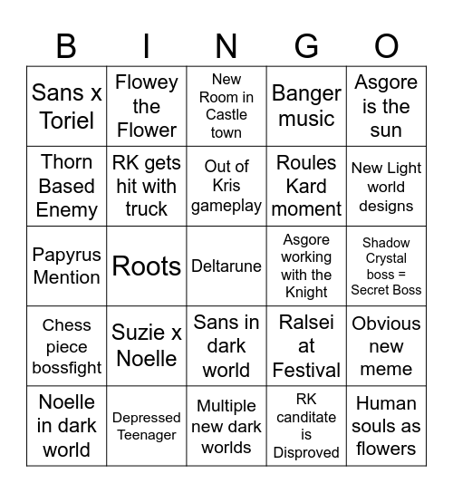 Deltarune Chapter 5 Bingo Card