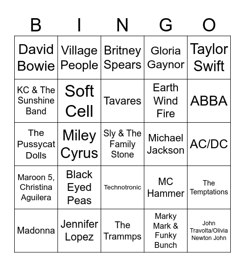 Flamingo Bingo Card #221 (Dance Songs) Bingo Card