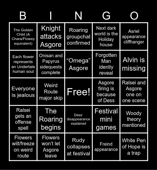 Deltarune Chapter 5 Prediction Bingo Card