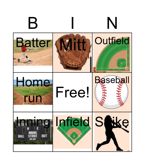Baseball Vocabulary Bingo Card