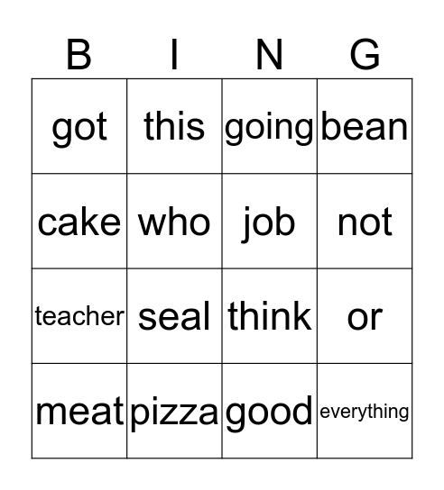 Lunch With Your Friends Bingo Card
