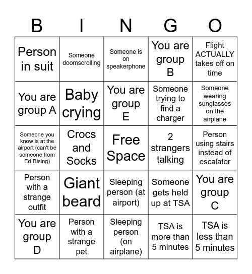 Airport Bingo Card
