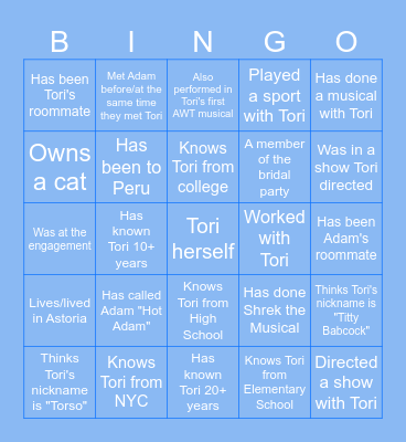 Tori BACHcock Bingo Card